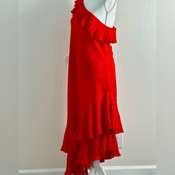 Mango Women’s Red One-Shoulder Asymmetric Ruffled Dress Size 10 - Picture 4 of 15